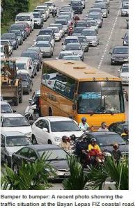 malaysia penang bus in traffic